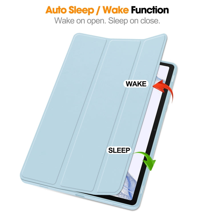 For Samsung Galaxy Tab S9 3-Fold Pure Color TPU Smart Leather Tablet Case with Pen Slot(Light Blue) by bashfashion