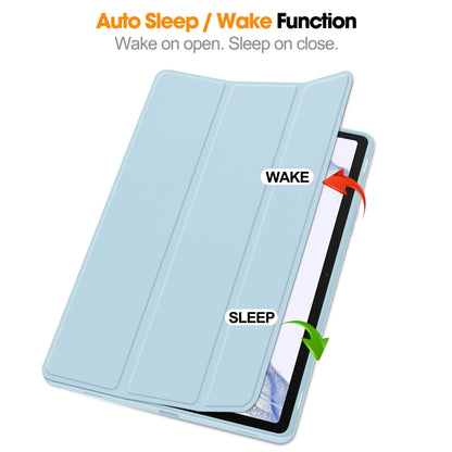 For Samsung Galaxy Tab S9 3-Fold Pure Color TPU Smart Leather Tablet Case with Pen Slot(Light Blue) by bashfashion