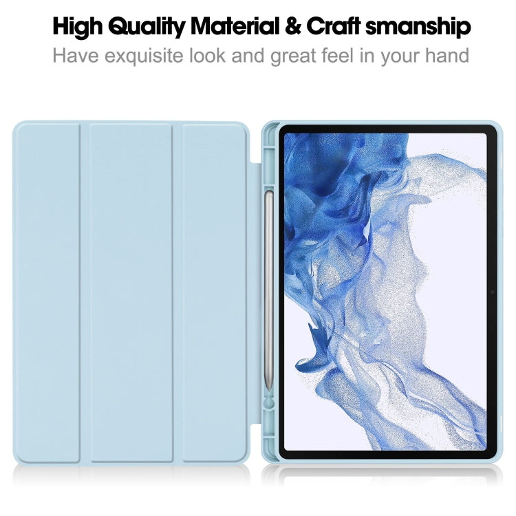 For Samsung Galaxy Tab S9 3-Fold Pure Color TPU Smart Leather Tablet Case with Pen Slot(Light Blue) by bashfashion
