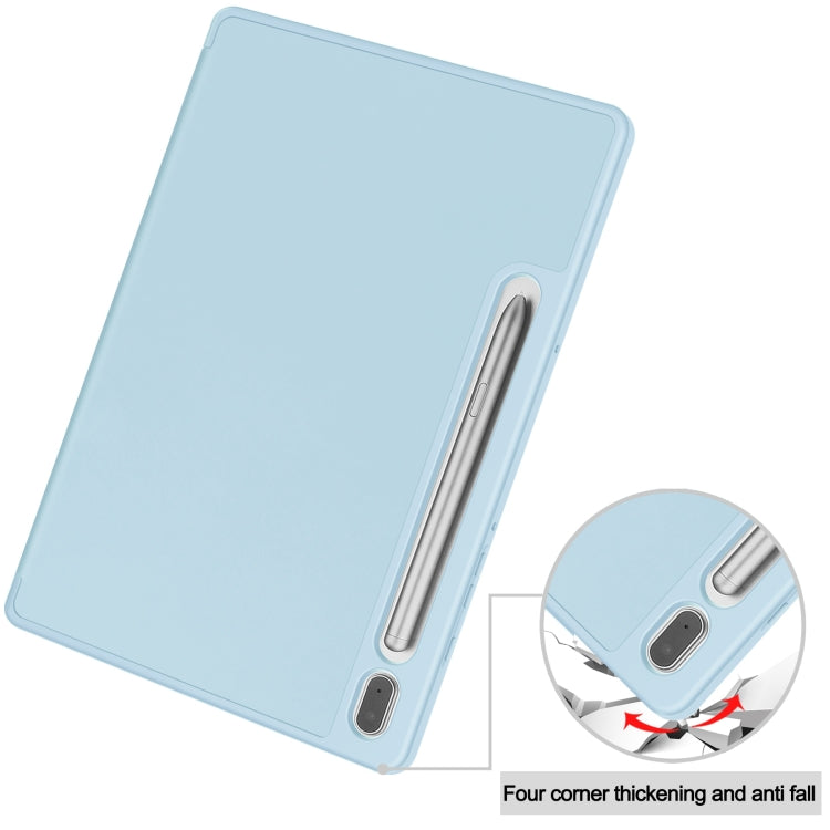 For Samsung Galaxy Tab S9 3-Fold Pure Color TPU Smart Leather Tablet Case with Pen Slot(Light Blue) by bashfashion