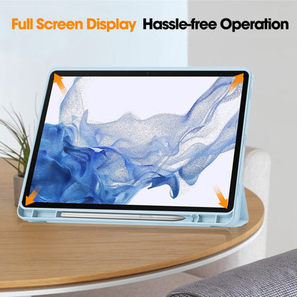 For Samsung Galaxy Tab S9 3-Fold Pure Color TPU Smart Leather Tablet Case with Pen Slot(Light Blue) by bashfashion