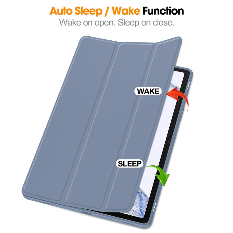 For Samsung Galaxy Tab S9 3-Fold Pure Color TPU Smart Leather Tablet Case with Pen Slot(Lavender) by bashfashion