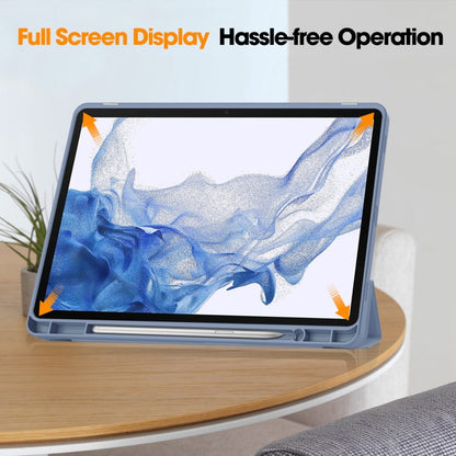 For Samsung Galaxy Tab S9 3-Fold Pure Color TPU Smart Leather Tablet Case with Pen Slot(Lavender) by bashfashion