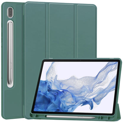 For Samsung Galaxy Tab S9 3-Fold Pure Color TPU Smart Leather Tablet Case with Pen Slot(Dark Green) by bashfashion