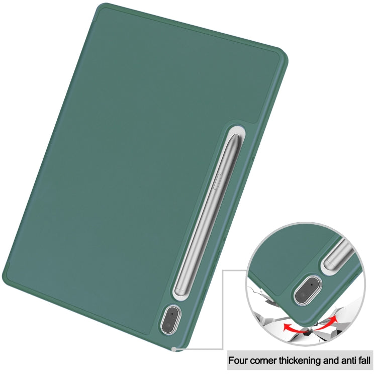 For Samsung Galaxy Tab S9 3-Fold Pure Color TPU Smart Leather Tablet Case with Pen Slot(Dark Green) by bashfashion