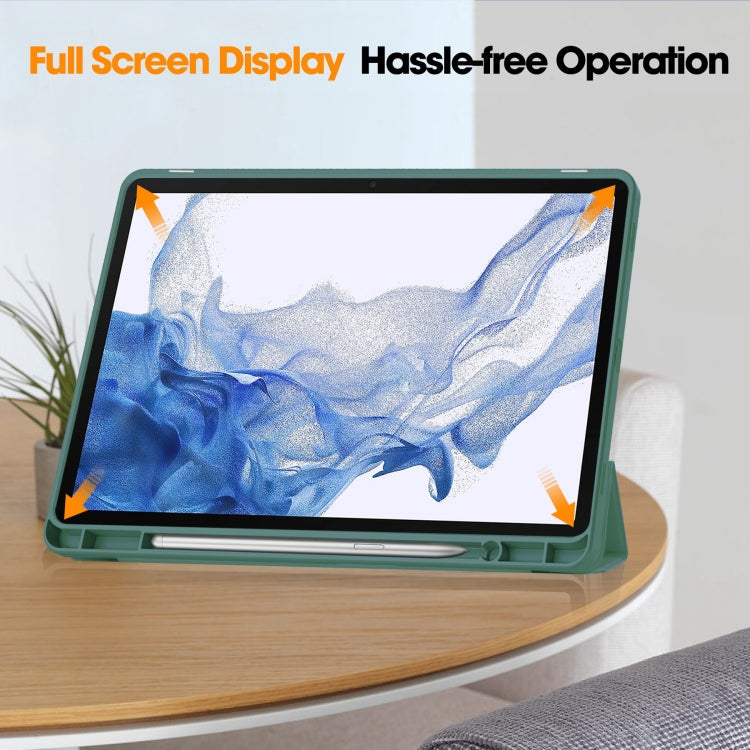 For Samsung Galaxy Tab S9 3-Fold Pure Color TPU Smart Leather Tablet Case with Pen Slot(Dark Green) by bashfashion
