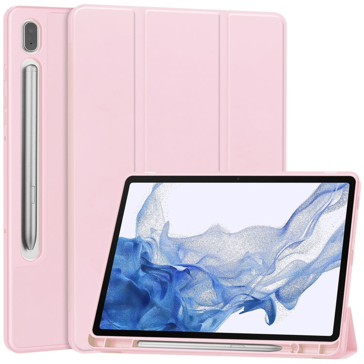 For Samsung Galaxy Tab S9 3-Fold Pure Color TPU Smart Leather Tablet Case with Pen Slot(Pink) by bashfashion