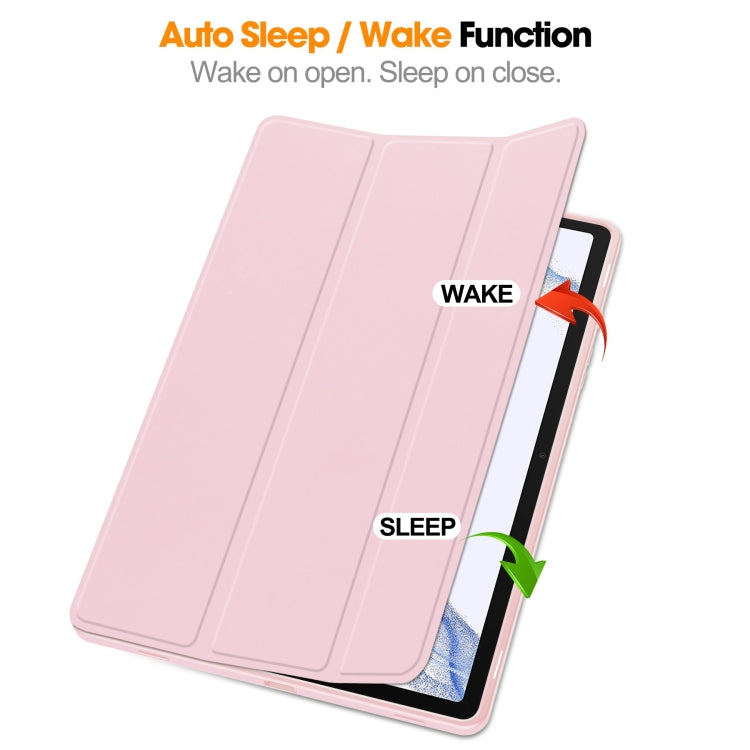 For Samsung Galaxy Tab S9 3-Fold Pure Color TPU Smart Leather Tablet Case with Pen Slot(Pink) by bashfashion