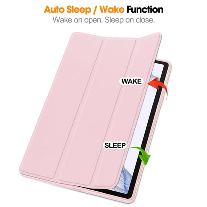 For Samsung Galaxy Tab S9 3-Fold Pure Color TPU Smart Leather Tablet Case with Pen Slot(Pink) by bashfashion