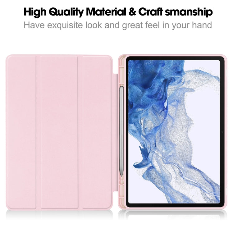 For Samsung Galaxy Tab S9 3-Fold Pure Color TPU Smart Leather Tablet Case with Pen Slot(Pink) by bashfashion