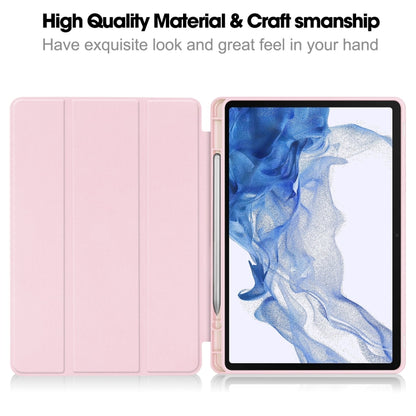 For Samsung Galaxy Tab S9 3-Fold Pure Color TPU Smart Leather Tablet Case with Pen Slot(Pink) by bashfashion