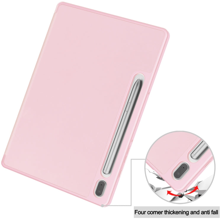For Samsung Galaxy Tab S9 3-Fold Pure Color TPU Smart Leather Tablet Case with Pen Slot(Pink) by bashfashion