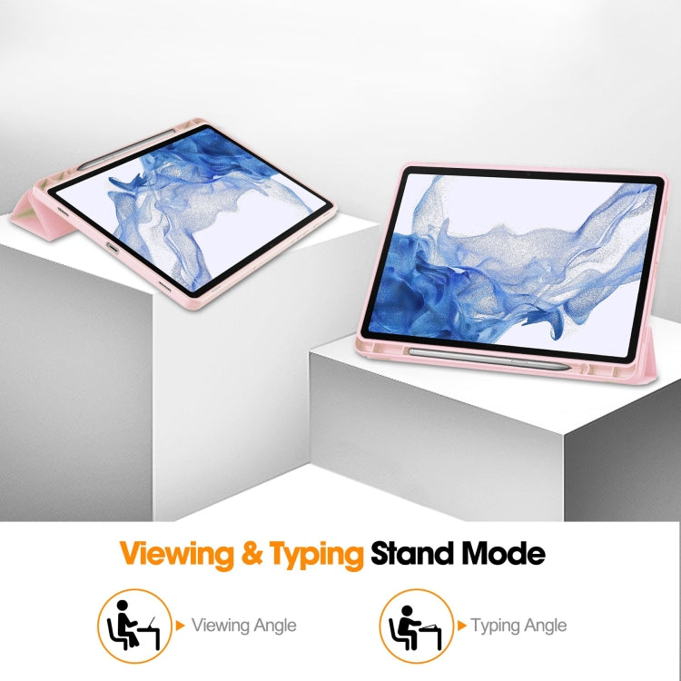 For Samsung Galaxy Tab S9 3-Fold Pure Color TPU Smart Leather Tablet Case with Pen Slot(Pink) by bashfashion