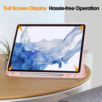 For Samsung Galaxy Tab S9 3-Fold Pure Color TPU Smart Leather Tablet Case with Pen Slot(Pink) by bashfashion