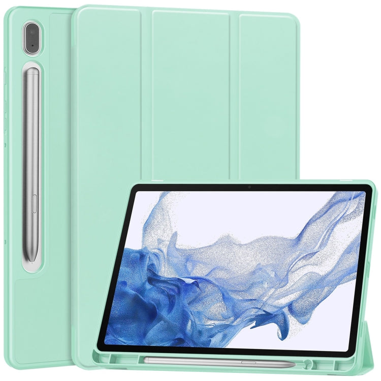 For Samsung Galaxy Tab S9 3-Fold Pure Color TPU Smart Leather Tablet Case with Pen Slot(Mint Green) by bashfashion