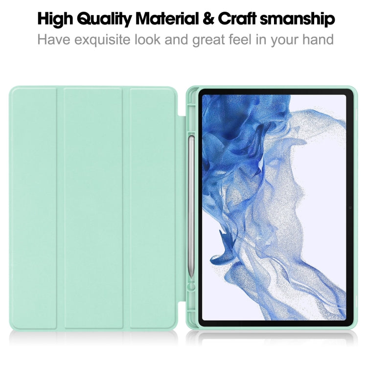 For Samsung Galaxy Tab S9 3-Fold Pure Color TPU Smart Leather Tablet Case with Pen Slot(Mint Green) by bashfashion