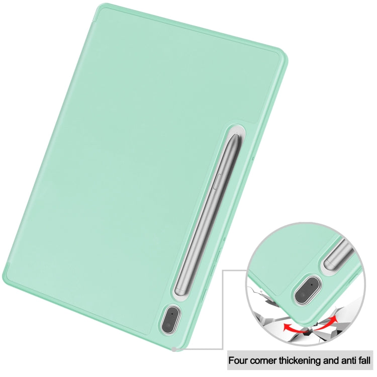For Samsung Galaxy Tab S9 3-Fold Pure Color TPU Smart Leather Tablet Case with Pen Slot(Mint Green) by bashfashion