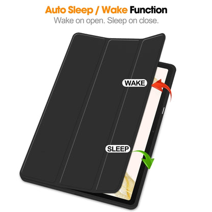 For Samsung Galaxy Tab S9+ 3-Fold Pure Color TPU Smart Leather Tablet Case with Pen Slot(Black) by bashfashion