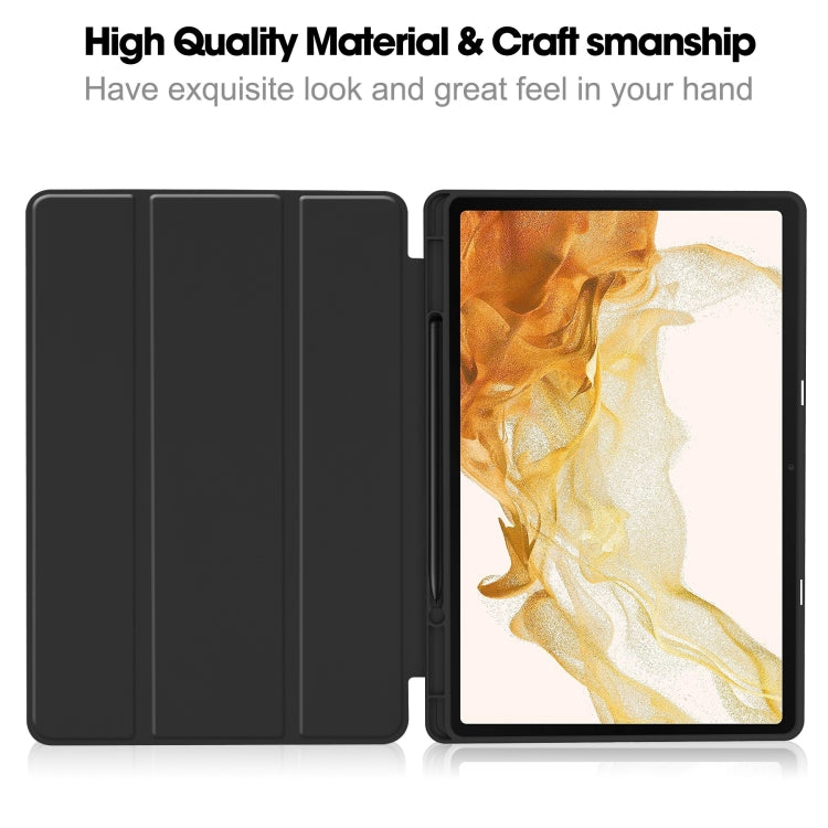 For Samsung Galaxy Tab S9+ 3-Fold Pure Color TPU Smart Leather Tablet Case with Pen Slot(Black) by bashfashion
