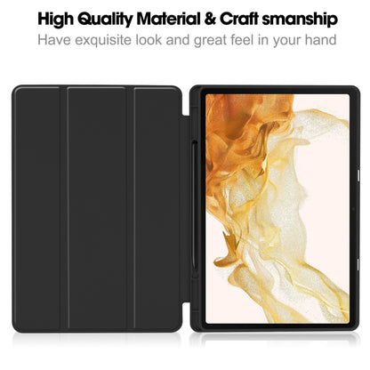 For Samsung Galaxy Tab S9+ 3-Fold Pure Color TPU Smart Leather Tablet Case with Pen Slot(Black) by bashfashion