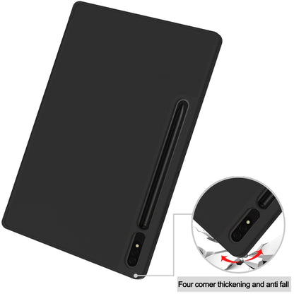 For Samsung Galaxy Tab S9+ 3-Fold Pure Color TPU Smart Leather Tablet Case with Pen Slot(Black) by bashfashion