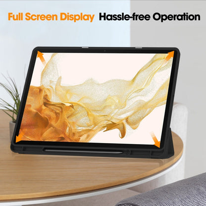 For Samsung Galaxy Tab S9+ 3-Fold Pure Color TPU Smart Leather Tablet Case with Pen Slot(Black) by bashfashion