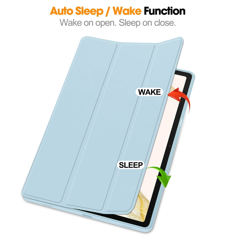 For Samsung Galaxy Tab S9+ 3-Fold Pure Color TPU Smart Leather Tablet Case with Pen Slot(Light Blue) by bashfashion