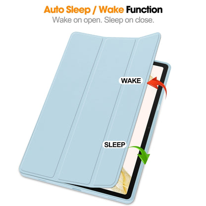 For Samsung Galaxy Tab S9+ 3-Fold Pure Color TPU Smart Leather Tablet Case with Pen Slot(Light Blue) by bashfashion