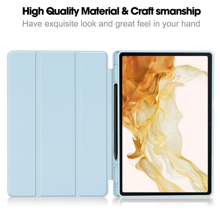For Samsung Galaxy Tab S9+ 3-Fold Pure Color TPU Smart Leather Tablet Case with Pen Slot(Light Blue) by bashfashion