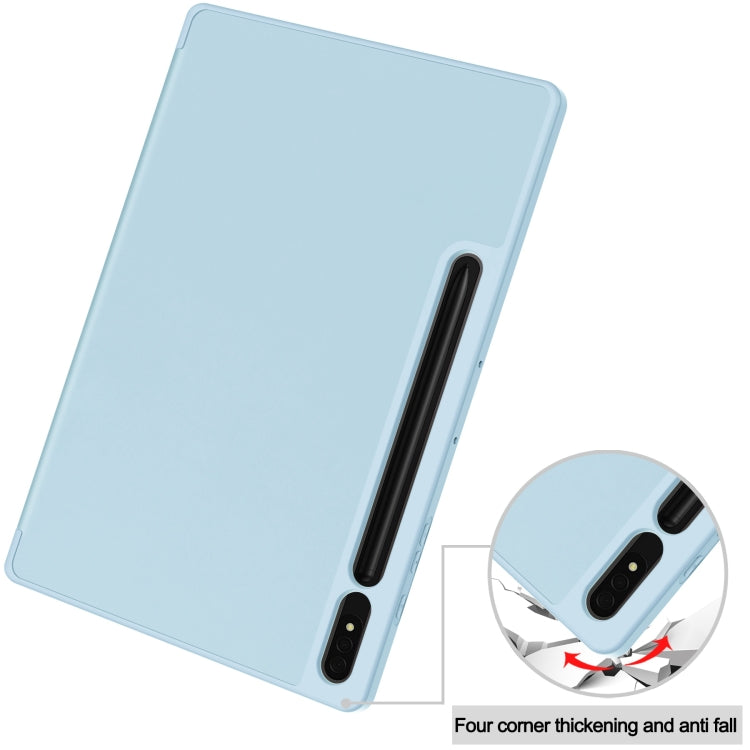 For Samsung Galaxy Tab S9+ 3-Fold Pure Color TPU Smart Leather Tablet Case with Pen Slot(Light Blue) by bashfashion