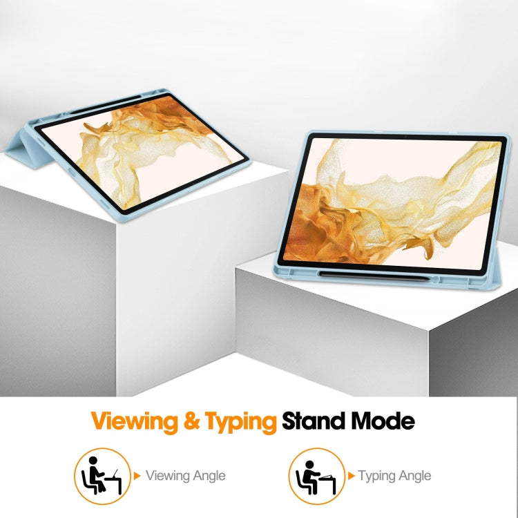 For Samsung Galaxy Tab S9+ 3-Fold Pure Color TPU Smart Leather Tablet Case with Pen Slot(Light Blue) by bashfashion