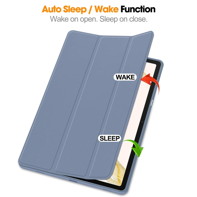 For Samsung Galaxy Tab S9+ 3-Fold Pure Color TPU Smart Leather Tablet Case with Pen Slot(Lavender) by bashfashion