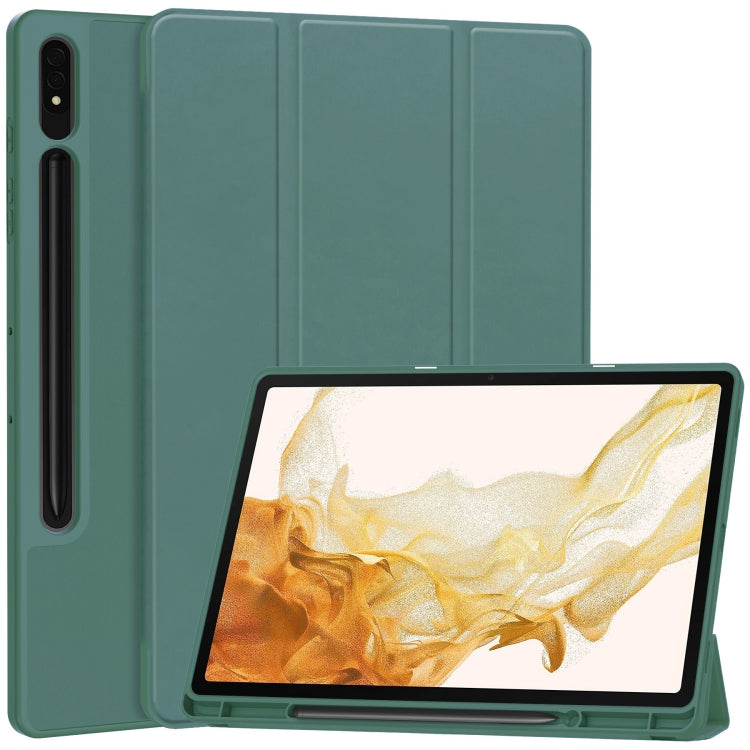 For Samsung Galaxy Tab S9+ 3-Fold Pure Color TPU Smart Leather Tablet Case with Pen Slot(Dark Green) by bashfashion