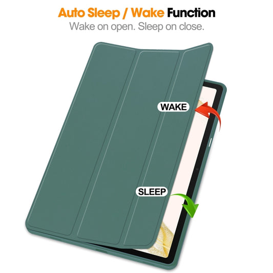 For Samsung Galaxy Tab S9+ 3-Fold Pure Color TPU Smart Leather Tablet Case with Pen Slot(Dark Green) by bashfashion