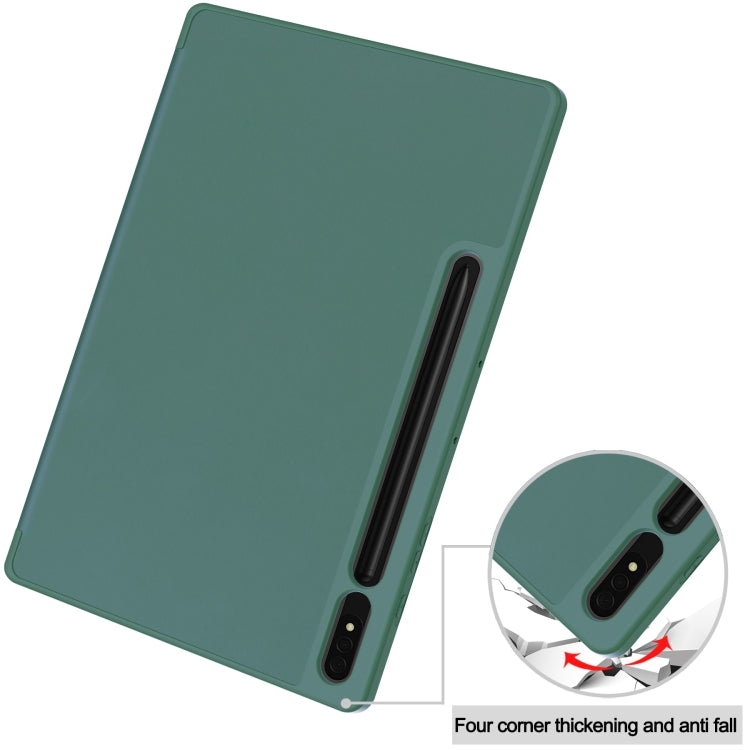 For Samsung Galaxy Tab S9+ 3-Fold Pure Color TPU Smart Leather Tablet Case with Pen Slot(Dark Green) by bashfashion