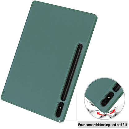 For Samsung Galaxy Tab S9+ 3-Fold Pure Color TPU Smart Leather Tablet Case with Pen Slot(Dark Green) by bashfashion
