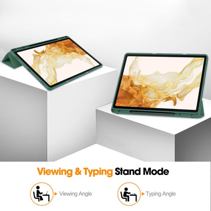 For Samsung Galaxy Tab S9+ 3-Fold Pure Color TPU Smart Leather Tablet Case with Pen Slot(Dark Green) by bashfashion