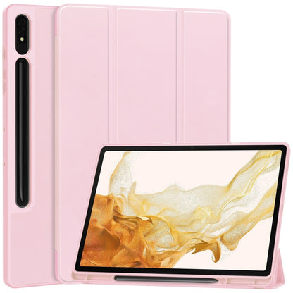 For Samsung Galaxy Tab S9+ 3-Fold Pure Color TPU Smart Leather Tablet Case with Pen Slot(Pink) by bashfashion
