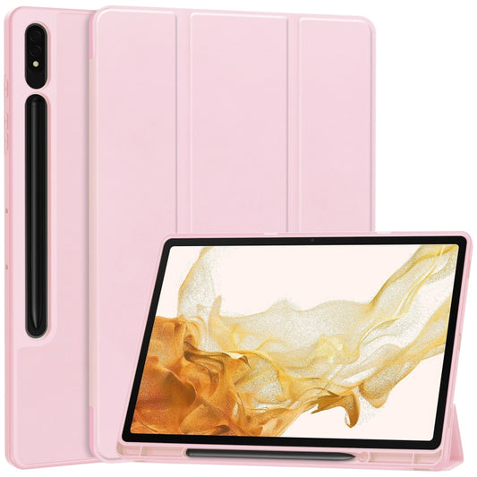 For Samsung Galaxy Tab S9+ 3-Fold Pure Color TPU Smart Leather Tablet Case with Pen Slot(Pink) by bashfashion