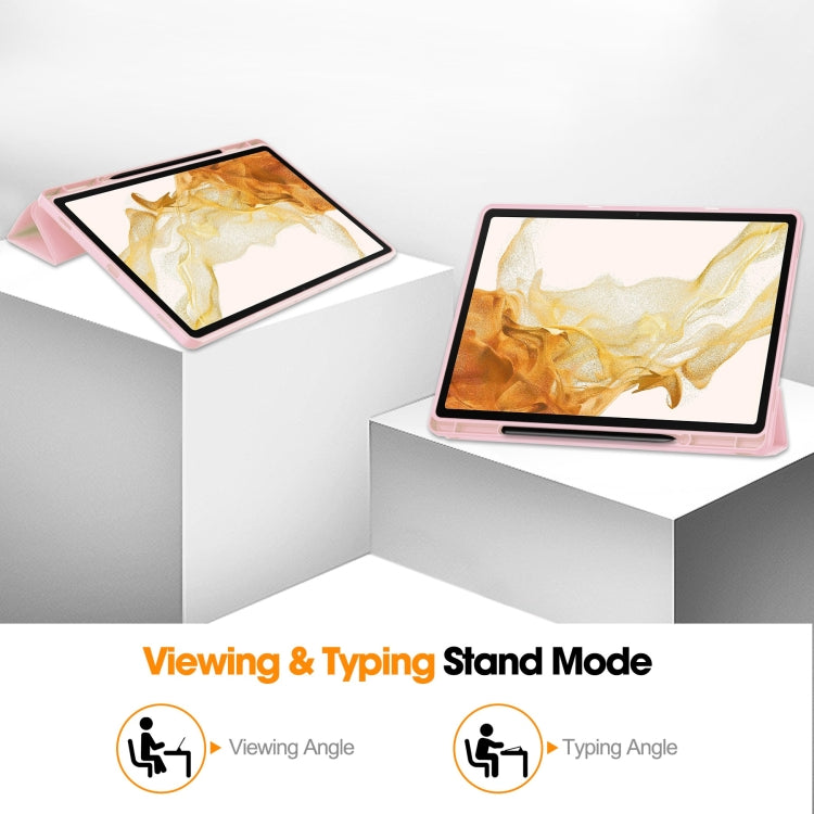 For Samsung Galaxy Tab S9+ 3-Fold Pure Color TPU Smart Leather Tablet Case with Pen Slot(Pink) by bashfashion