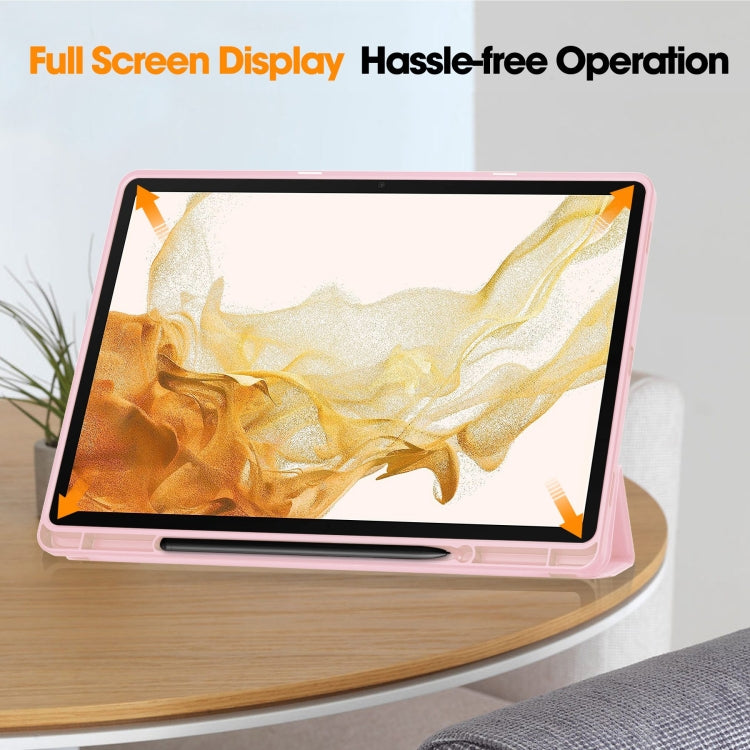 For Samsung Galaxy Tab S9+ 3-Fold Pure Color TPU Smart Leather Tablet Case with Pen Slot(Pink) by bashfashion