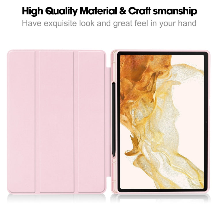 For Samsung Galaxy Tab S9+ 3-Fold Pure Color TPU Smart Leather Tablet Case with Pen Slot(Pink) by bashfashion
