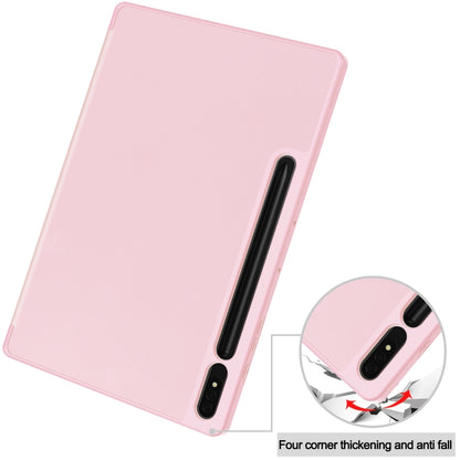 For Samsung Galaxy Tab S9+ 3-Fold Pure Color TPU Smart Leather Tablet Case with Pen Slot(Pink) by bashfashion