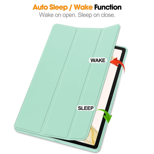 For Samsung Galaxy Tab S9+ 3-Fold Pure Color TPU Smart Leather Tablet Case with Pen Slot(Mint Green) by bashfashion