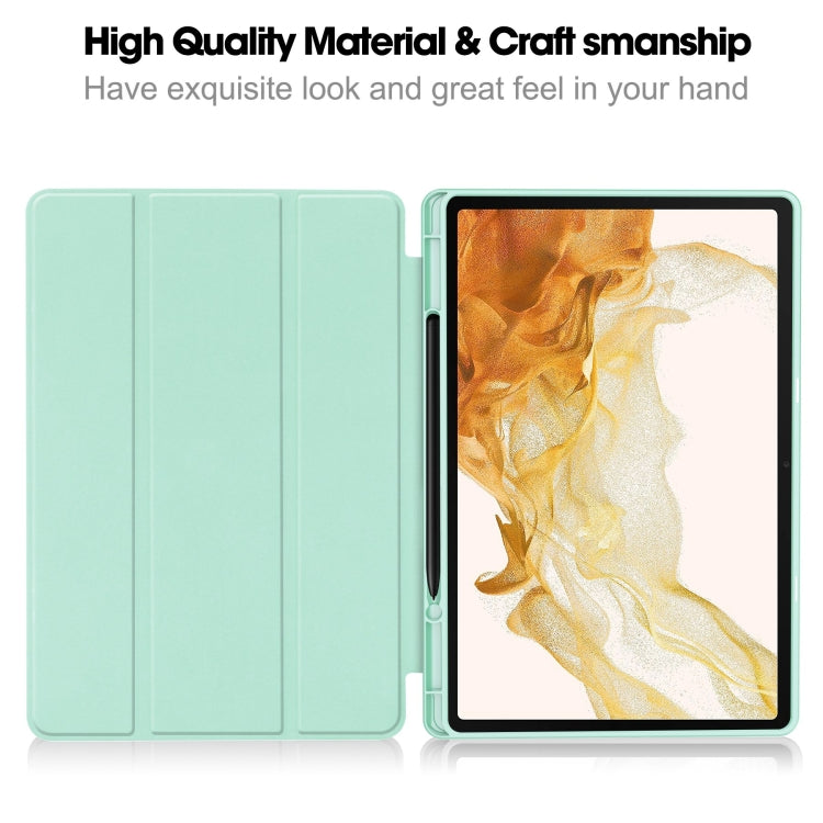 For Samsung Galaxy Tab S9+ 3-Fold Pure Color TPU Smart Leather Tablet Case with Pen Slot(Mint Green) by bashfashion