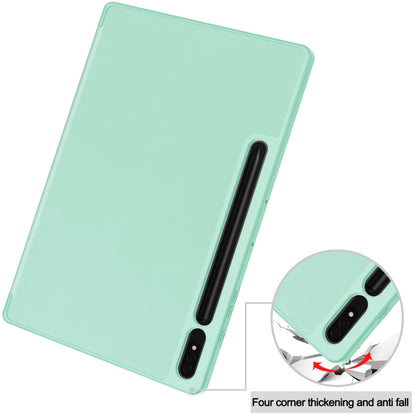 For Samsung Galaxy Tab S9+ 3-Fold Pure Color TPU Smart Leather Tablet Case with Pen Slot(Mint Green) by bashfashion