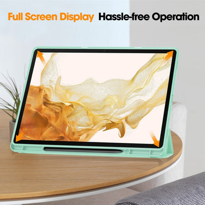 For Samsung Galaxy Tab S9+ 3-Fold Pure Color TPU Smart Leather Tablet Case with Pen Slot(Mint Green) by bashfashion