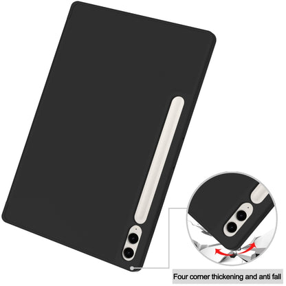For Samsung Galaxy Tab S9 FE+ / S10+ 3-Fold Pure Color TPU Smart Leather Tablet Case with Pen Slot(Black) by bashfashion