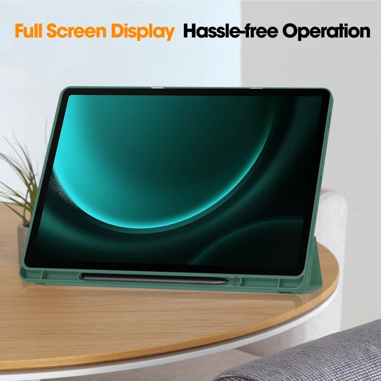 For Samsung Galaxy Tab S9 FE+ / S10+ 3-Fold Pure Color TPU Smart Leather Tablet Case with Pen Slot(Dark Green) by bashfashion