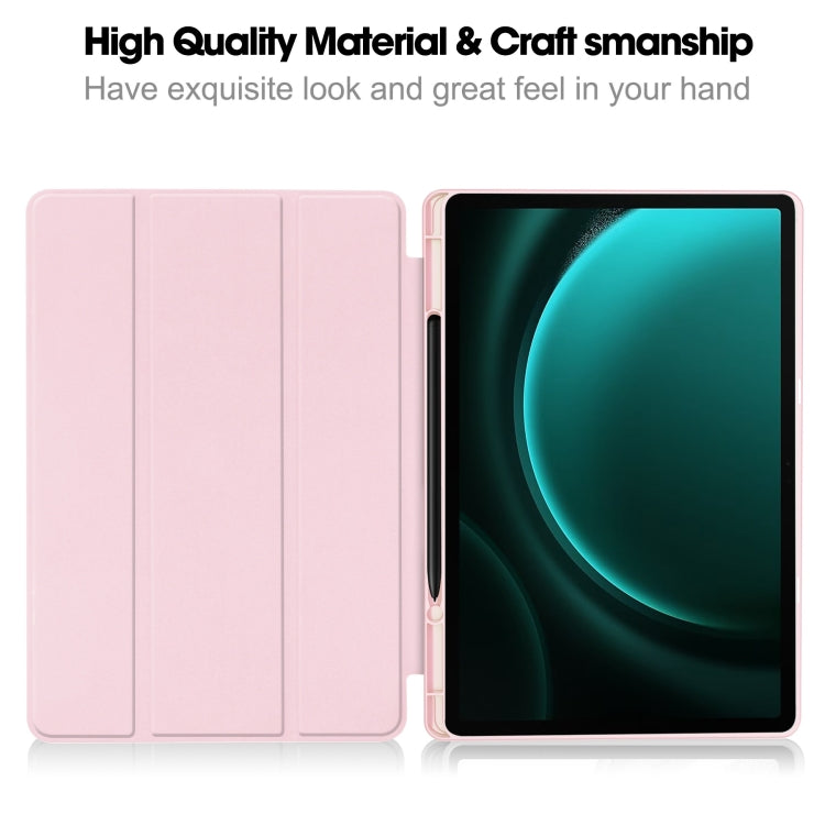 For Samsung Galaxy Tab S9 FE+ / S10+ 3-Fold Pure Color TPU Smart Leather Tablet Case with Pen Slot(Pink) by bashfashion